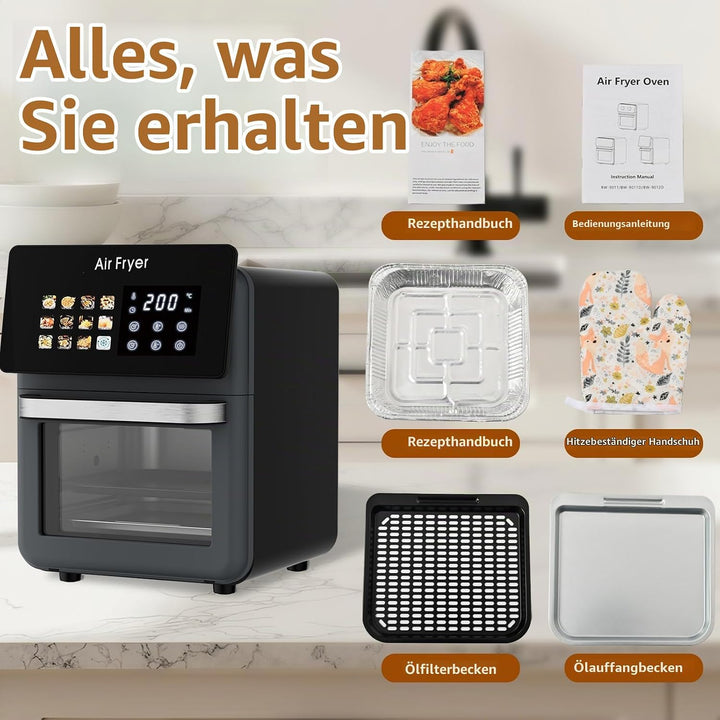 10L Grosser XL Pro Heissluftfritteusen-Ofen mit Grill-Kombination für,12-in-1 Smart-Konvektionsöfen,