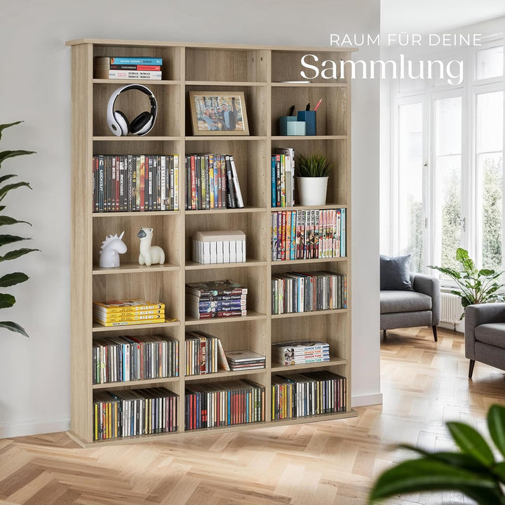 tectake® CD Regal, DVD Regal, Medienregal CD Ständer, Raumteiler Schrank mit Kippschutz, 18 einstell