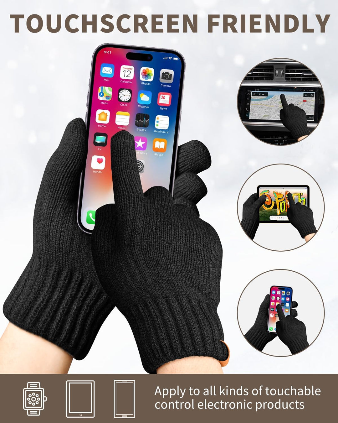 ARFNKIM Damen Winterhandschuhe mit Fleecefutter, Touchscreen Warme Gedehnt Dicke Strickhandschuhe Wo