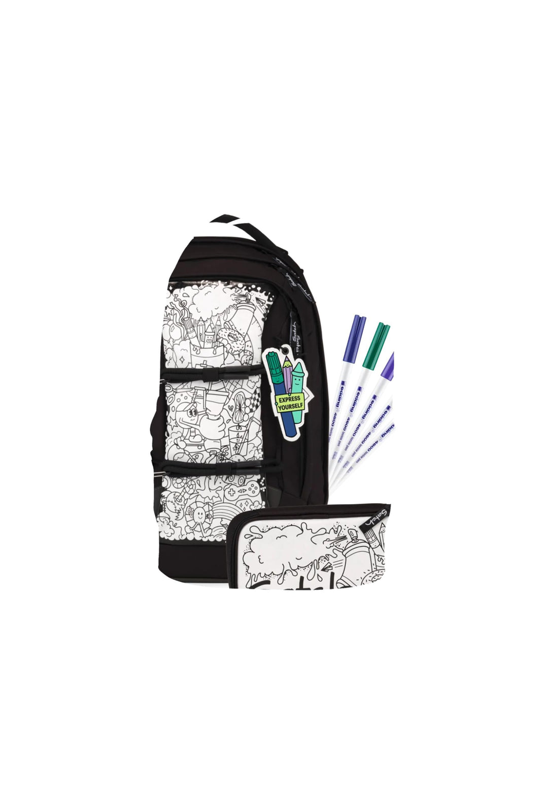 Satch Pack Set Schulrucksack-Set, 2-teilig ab 5. Klasse ergonomisch 30L Stauraum mit Schlamperbox un