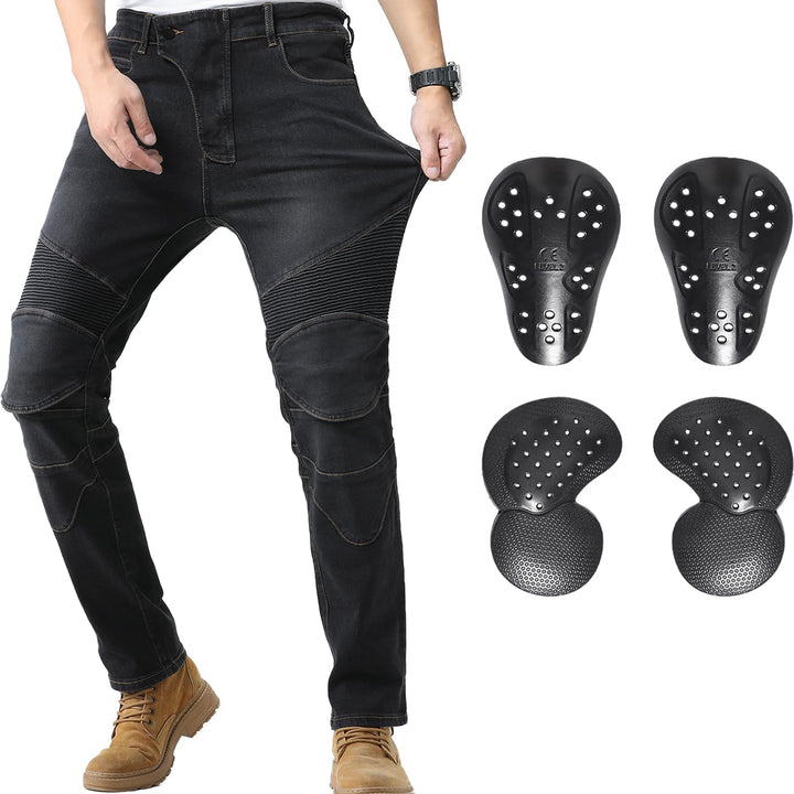 CTBQiTom Herren Motorrad Jeans Motorrad Hosen Schutz Motorradhose mit Abnehmbarer CE Rüstung 30W / 3