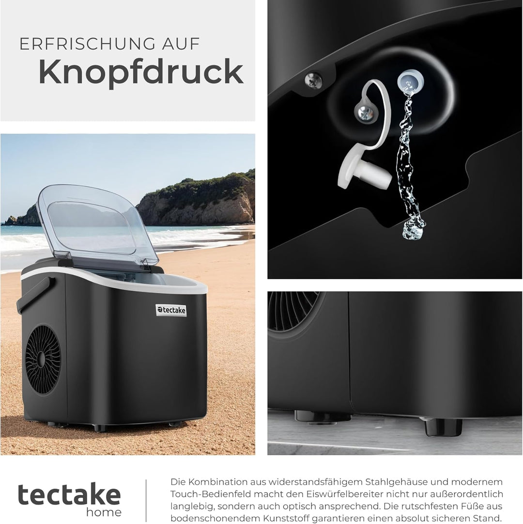 tectake® Eiswürfelmaschine, Ice Maker, 2,1l Volumen, Eiswürfelbereiter, Maschine bereitet 9 Würfel i