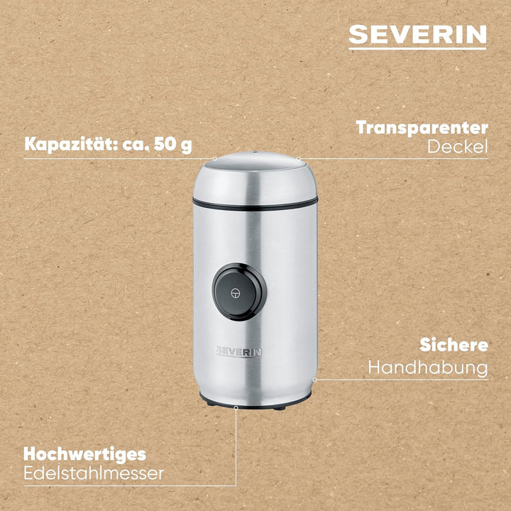 SEVERIN Kaffee- und Gewürzmühle, Aromaschonendes Mahlen dank hochwertigem Edelstahlmesser, Individue