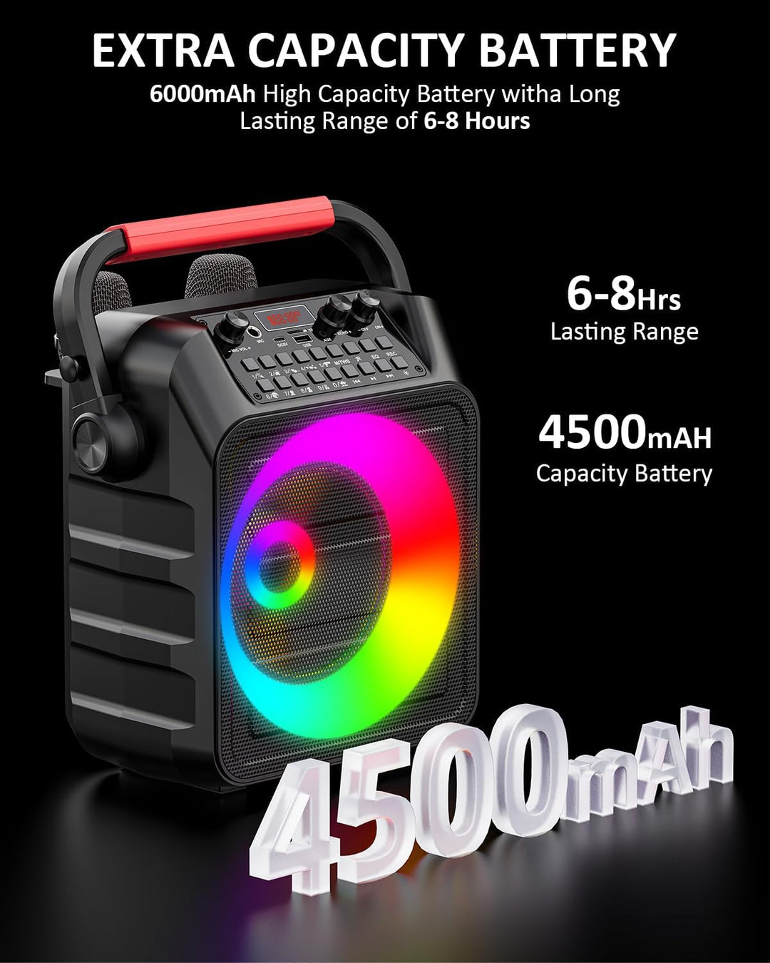 Karaoke Maschine mit 2 Mikrofonen, tragbarer Bluetooth Karaoke Anlage mit LED Lichtern,eignet Sich f