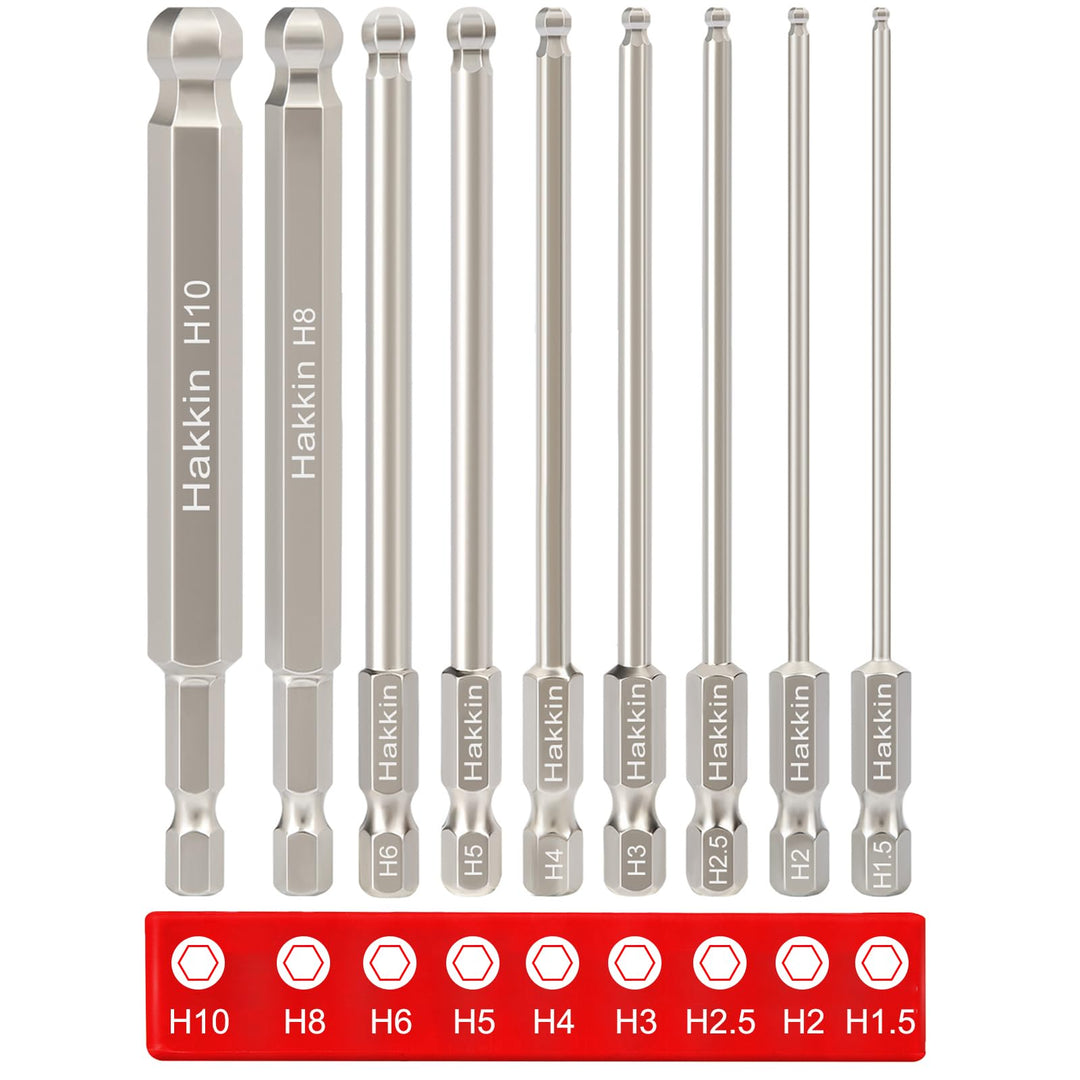 Hakkin 9 Stück 100mm Kugelkopf Schraubendreher 1/4" Sechskantschaft Ball End Hex Bitsätze S2 Legiert