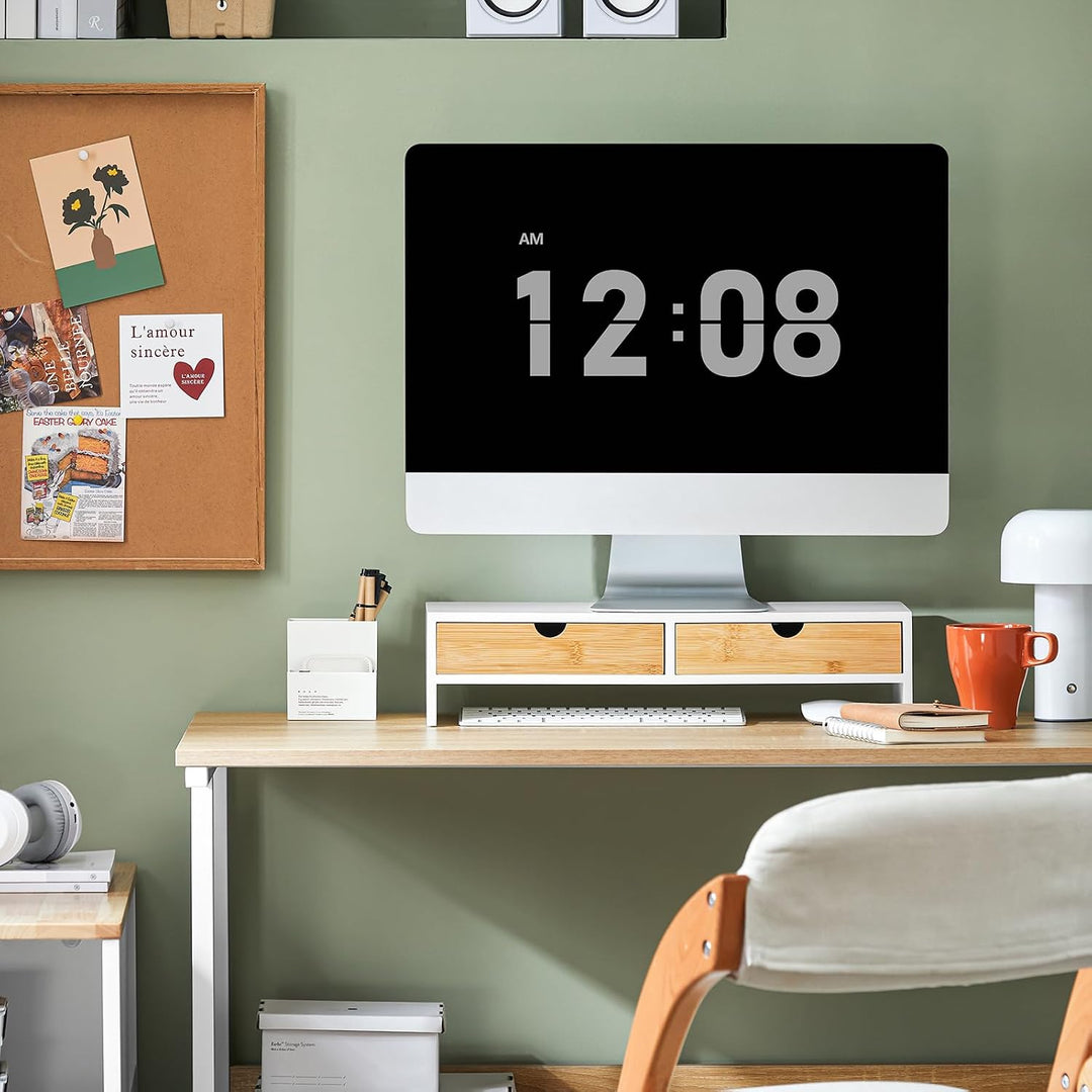 SoBuy Schreibtisch Organizer, Monitorständer mit 2 Schubladen, Monitorerhöhung für Schreibtisch, Mon