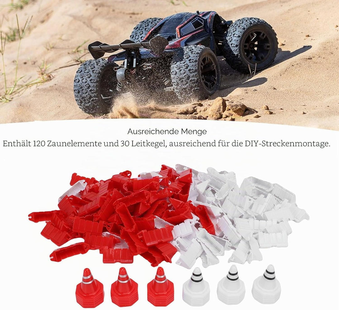 120 Stück RC-Car-Rennstrecke Drift Runway Drift Field Zaun mit 30 Stück Strassenkegeln für 1/14 1/16