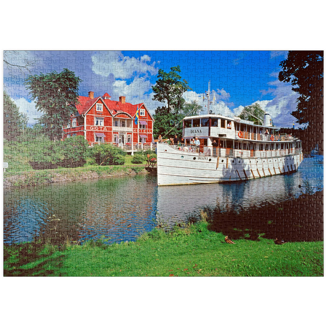 Göta Hotel am Göta Kanal mit dem Kabinenschiff Diana, Borensberg, Östergötland - Premium 1000 Teile