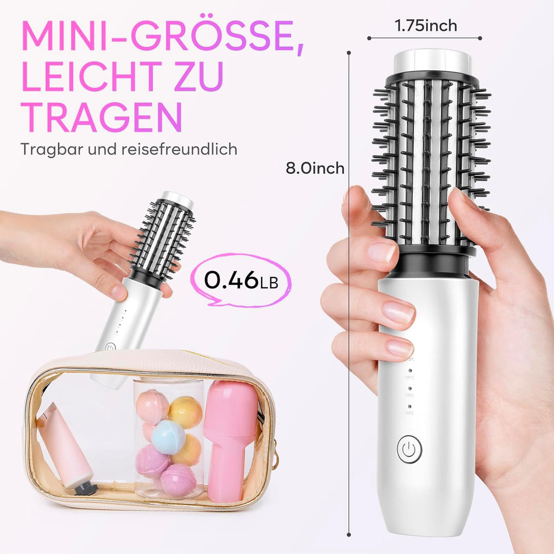 Kabellose Lockenstabbürste, 2024 NEU Tragbare Reise-Lockenstab-Minibürste für Frauen, 7000 mAh USB-a