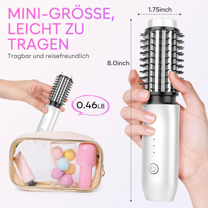 Kabellose Lockenstabbürste, 2024 NEU Tragbare Reise-Lockenstab-Minibürste für Frauen, 7000 mAh USB-a