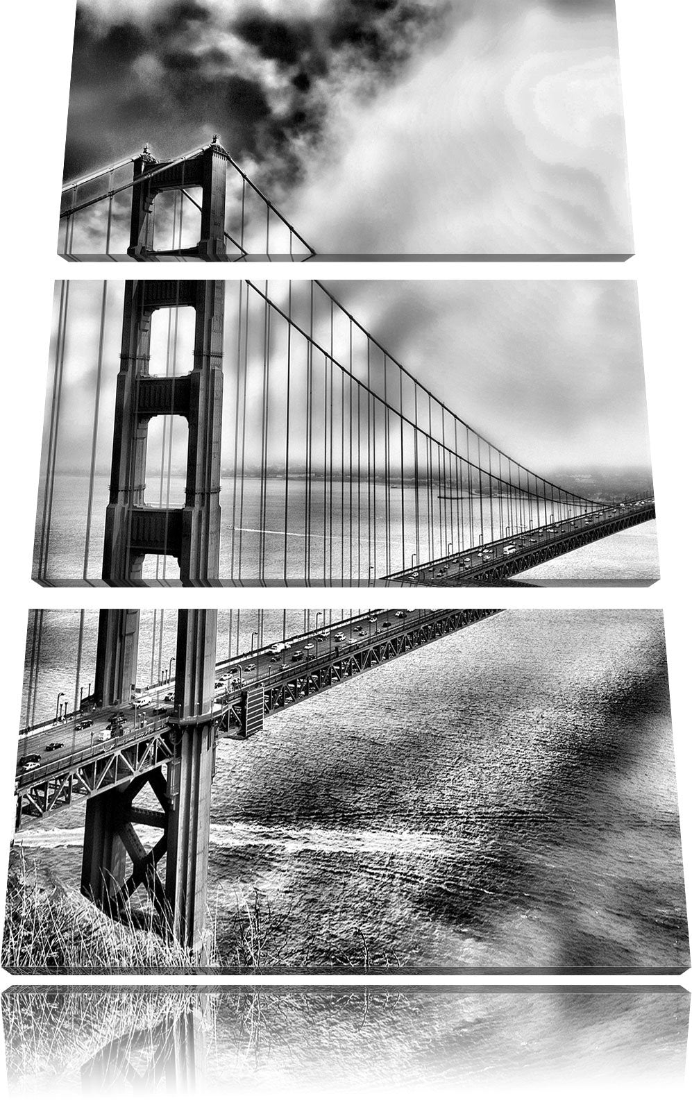 Pixxprint Golden Gate Bridge San Francisco / 3-Teilig/Gesamtmass 120cm Leinwandbild bespannt auf Hol