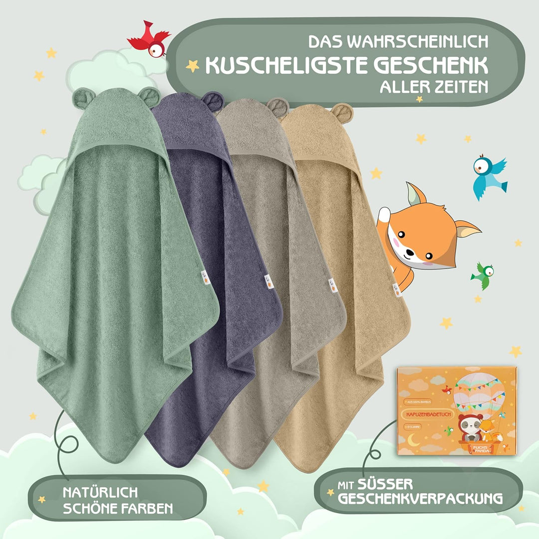Kapuzenhandtuch Baby EXTRA dick, warm & weich | 75x75cm Babyhandtuch mit Kapuze (100% Bambus) | Baby