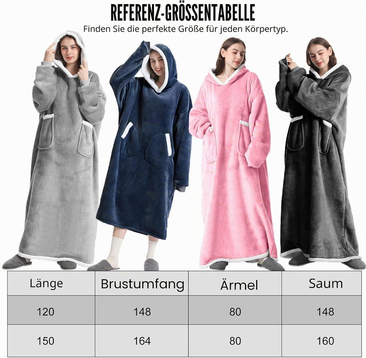 Emwwat Extra Lange Hoodie Decke, Übergrosse Sherpa Hoodie Decke für Damen und Herren, tragbare Decke