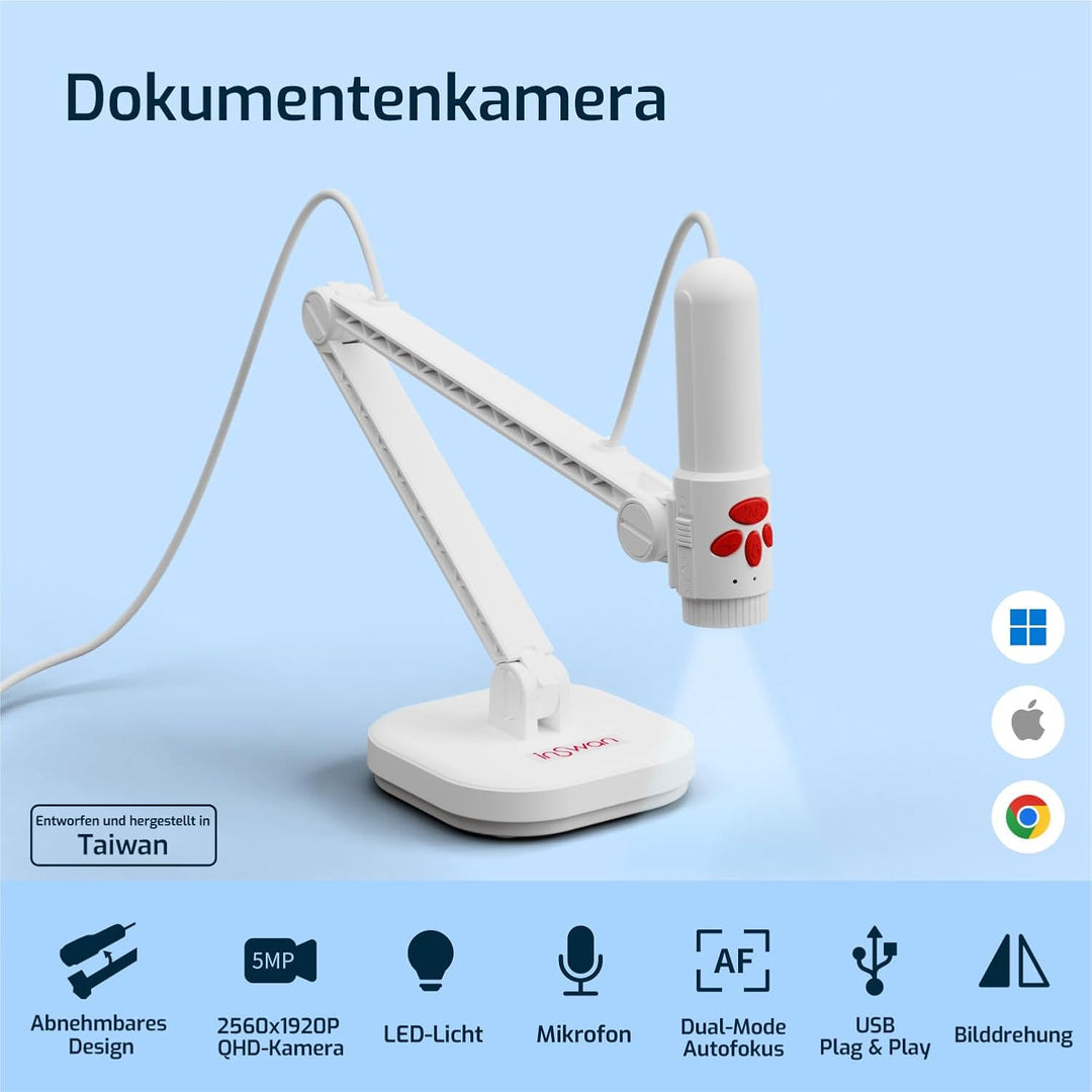INSWAN INS-3 Abnehmbare USB-Dokumentenkamera für Lehrer und Visualizer mit eingebautem Mikrofon, Lic