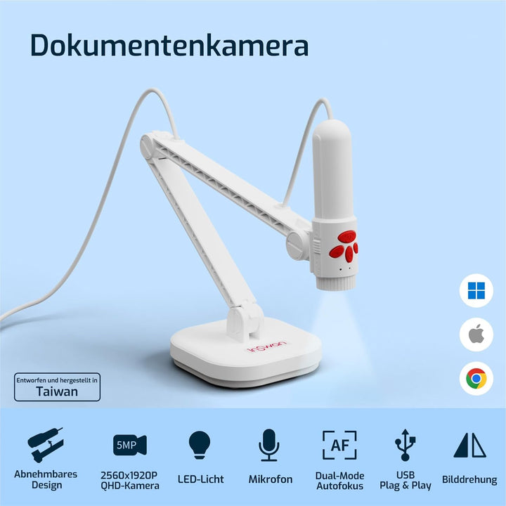 INSWAN INS-3 Abnehmbare USB-Dokumentenkamera für Lehrer und Visualizer mit eingebautem Mikrofon, Lic