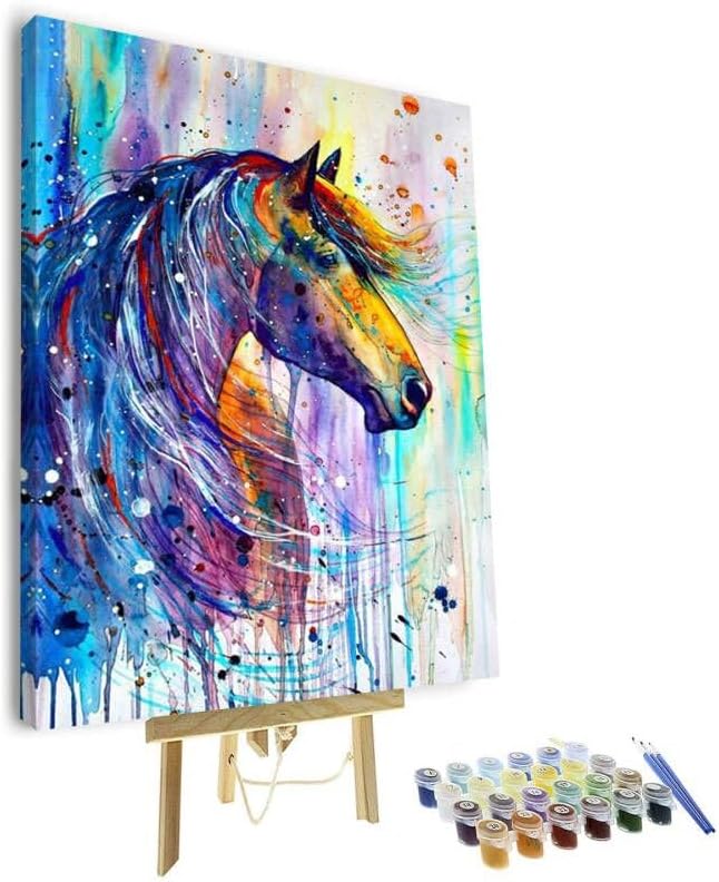 TISHIRON Malen Nach Zahlen Bunte Pferd Leinwände DIY Arcylic Paint by Numbers DIY Handgemalt Ölgemäl
