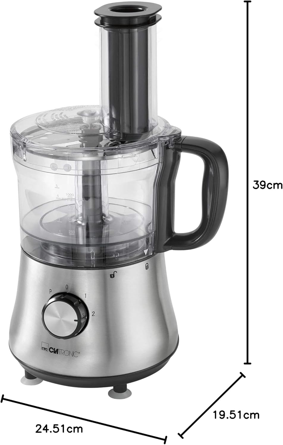 Clatronic® Küchenmaschine | 500 Watt | 4 Geschwindigkeitsstufen (0-1-2 + Puls) | Mixbehälter mit Nac