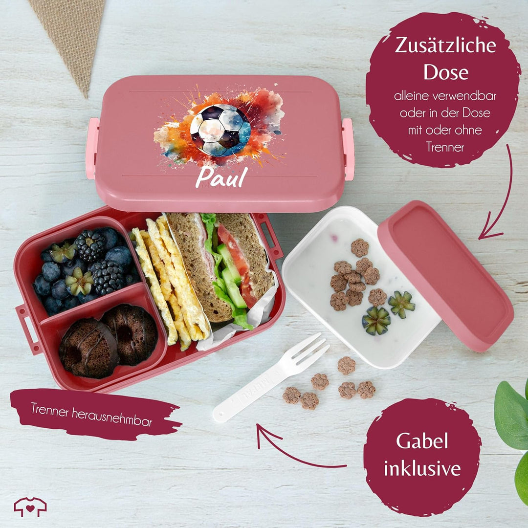 Kinder Bento Box Midi Lunchbox für Mepal Bentobox - Fussball Brotdose mit Name personalisiert I Gesc