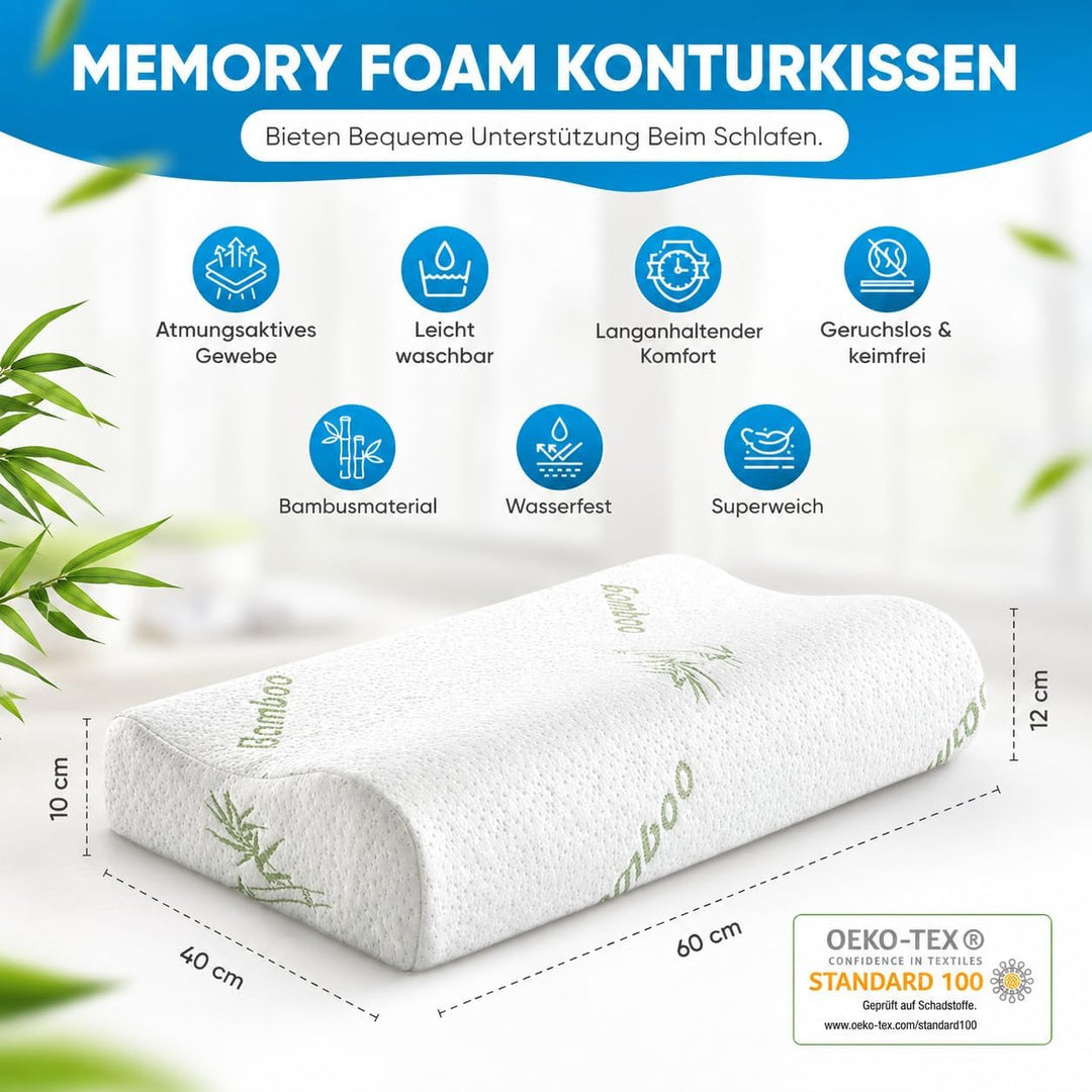 Orthopädisches Nackenstützkissen aus Memory Foam – Ergonomisches Kopfkissen für Seiten- &amp; Rückenschl