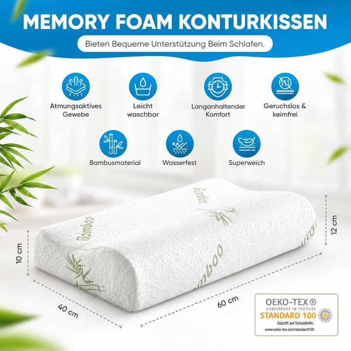 Orthopädisches Nackenstützkissen aus Memory Foam – Ergonomisches Kopfkissen für Seiten- &amp; Rückenschl