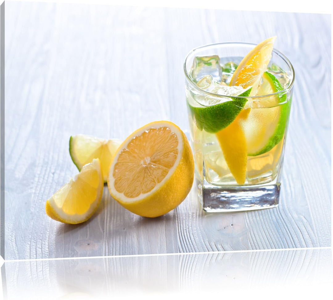 Pixxprint Gin Tonic Shot mit Zitronen, Format: 100x70 auf Leinwand, 100x70