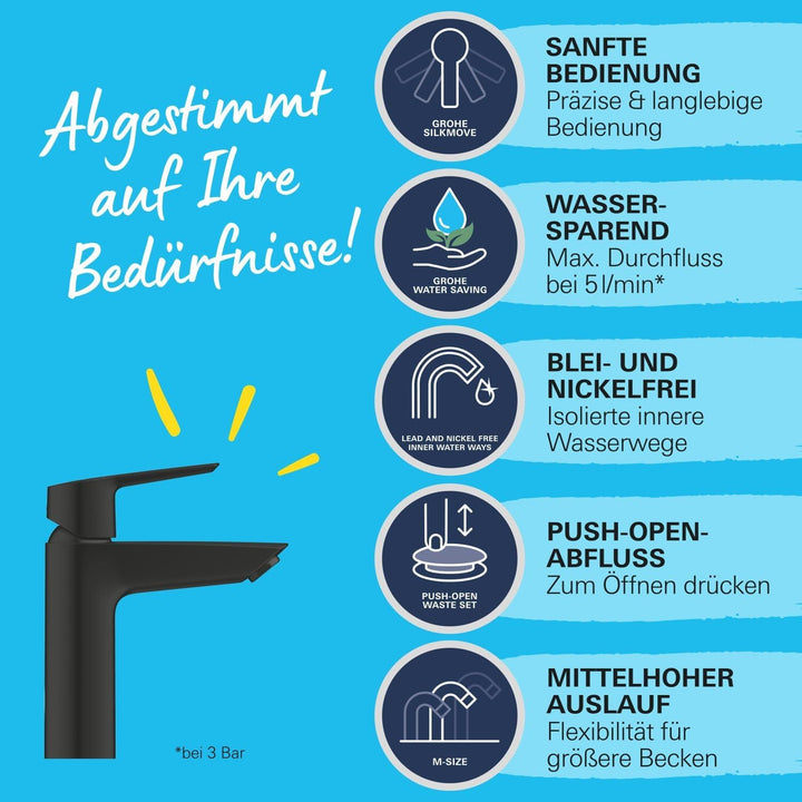GROHE Start - Waschtischarmatur (wassersparend, M- Size, inkl. Einbauwerkzeug, flexibler Anschluss);