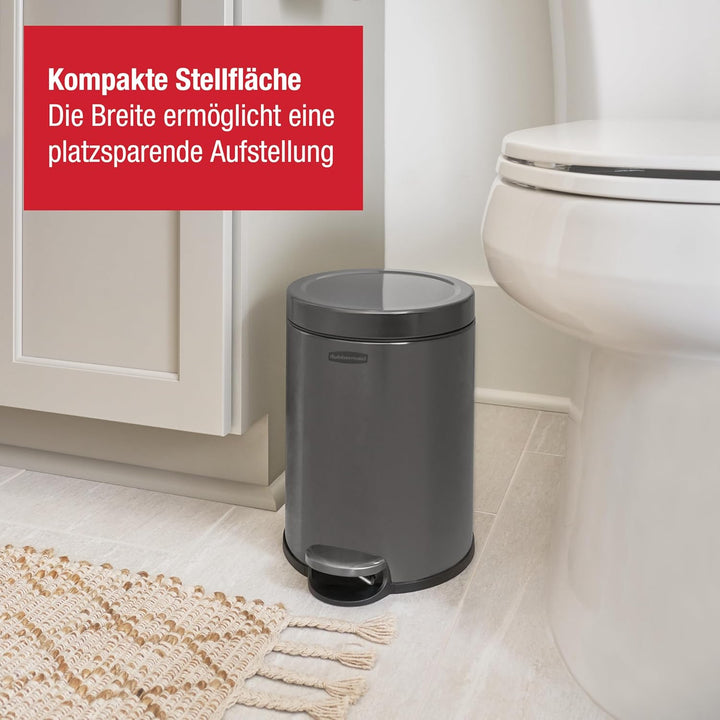 Rubbermaid Runder Step-On Mülleimer 6L Anthrazit Edelstahl – Kleiner Pedaleimer mit langsam schliess
