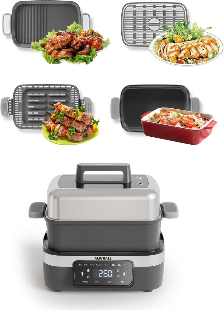 AEWHALE 8-in-1 Multikocher mit Air Fryer 4.25L, Reiskocher, Slow Cooker, Dampfgarer& Warmhaltefunkti
