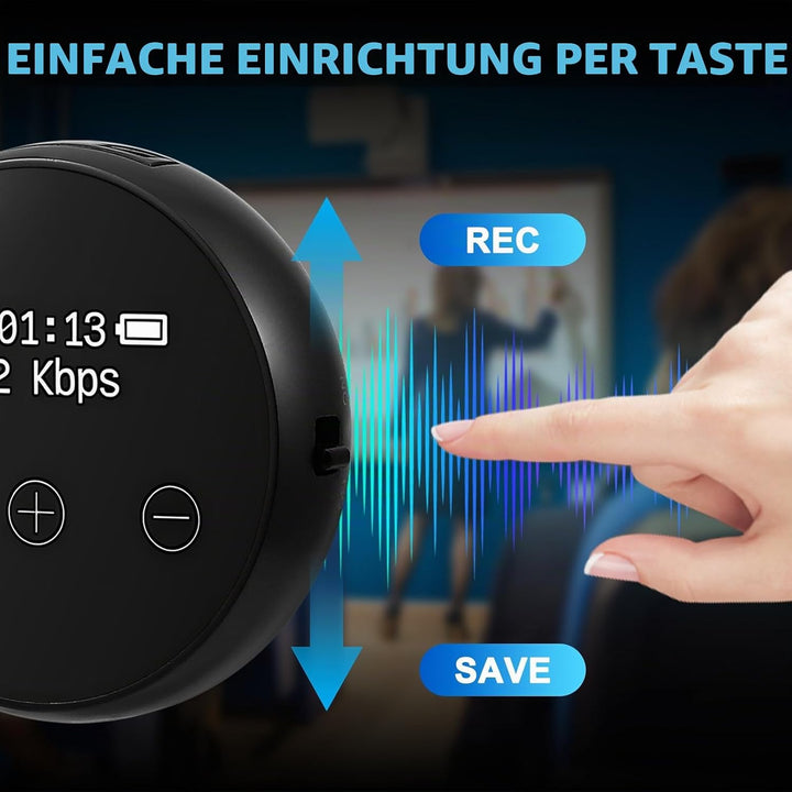 Digitales Diktiergerät, 64 GB, 3072 Kbps, Sprachaktivierung, Geräuschreduzierung, USB-Aufladbar, Mag
