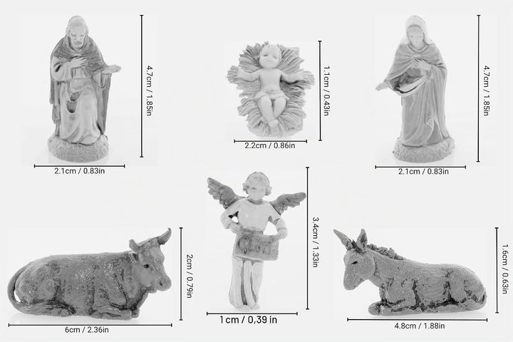 Moranduzzo Krippe 6 Figuren Geeignet für Krippe 6 cm Massstab 1:32 – MINI 6 – Unzerbrechliche Figur,