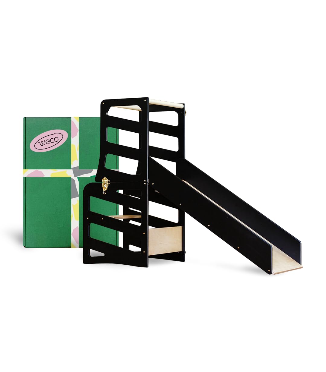 Weco Kinder-Lernturm 3 in 1 Streifendesign mit Rutsche Schreibtisch Rutsche Montessori Möbel Küchenh