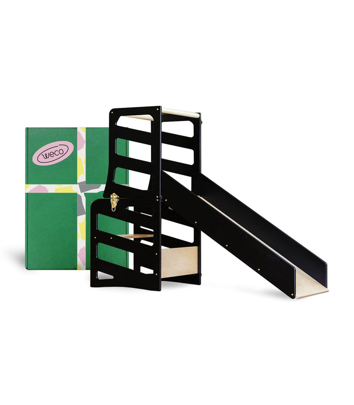 Weco Kinder-Lernturm 3 in 1 Streifendesign mit Rutsche Schreibtisch Rutsche Montessori Möbel Küchenh
