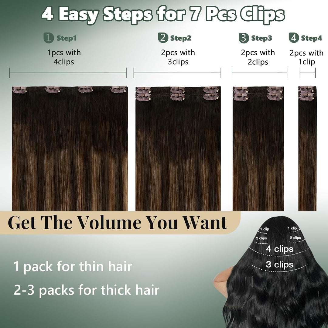 Ugeat Remy Echthaar Extensions Clip in 40cm Clip in Extensions Echthaar Dick 120 Gramm 7 Stücke Bala