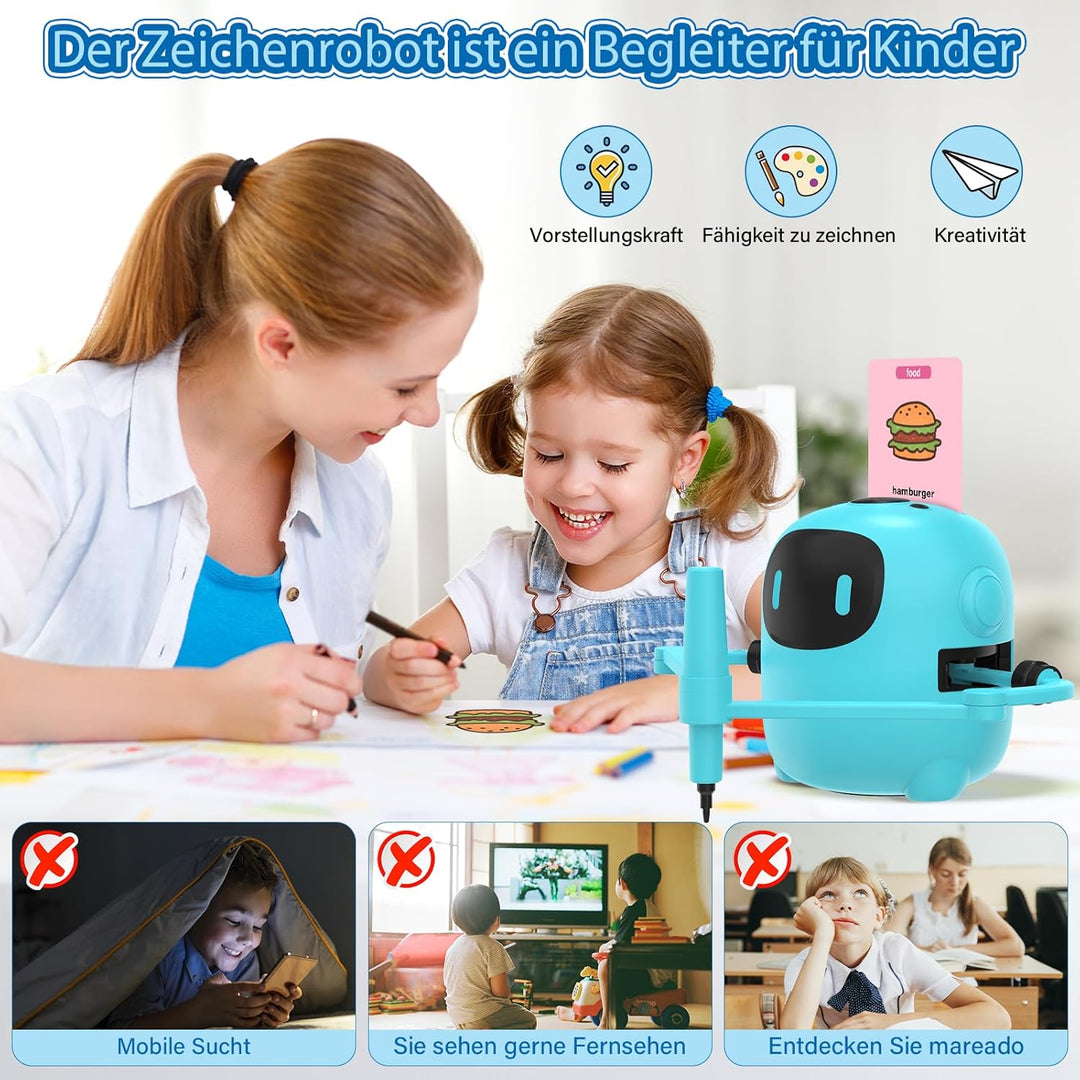 Zeichenroboter für Kinder ab 3 – AI Drawing Robot mit 100 Karten & Stift, Lernspielzeug Roboter Spie
