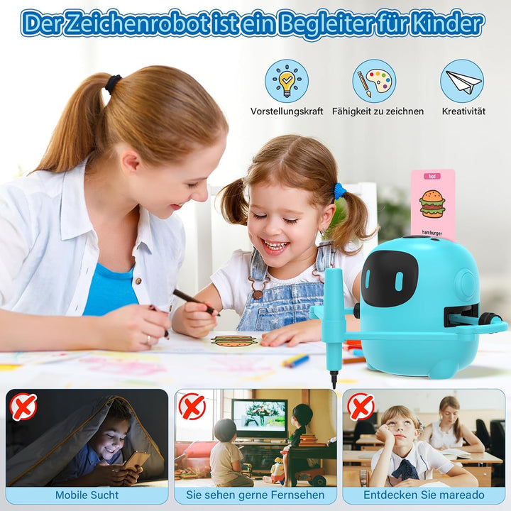 Zeichenroboter für Kinder ab 3 – AI Drawing Robot mit 100 Karten & Stift, Lernspielzeug Roboter Spie