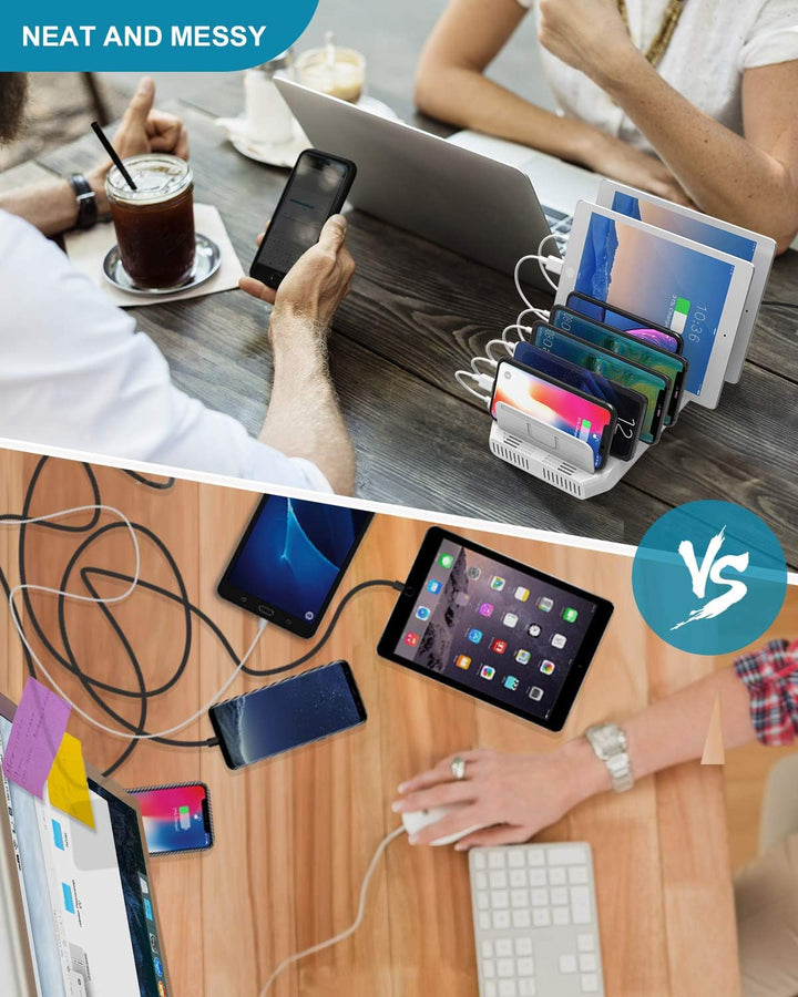 Unitek 96W 10 Port USB Ladestation, USB Multi Mobile Ladestation mehrere Geräte mit Smart IC und Ein