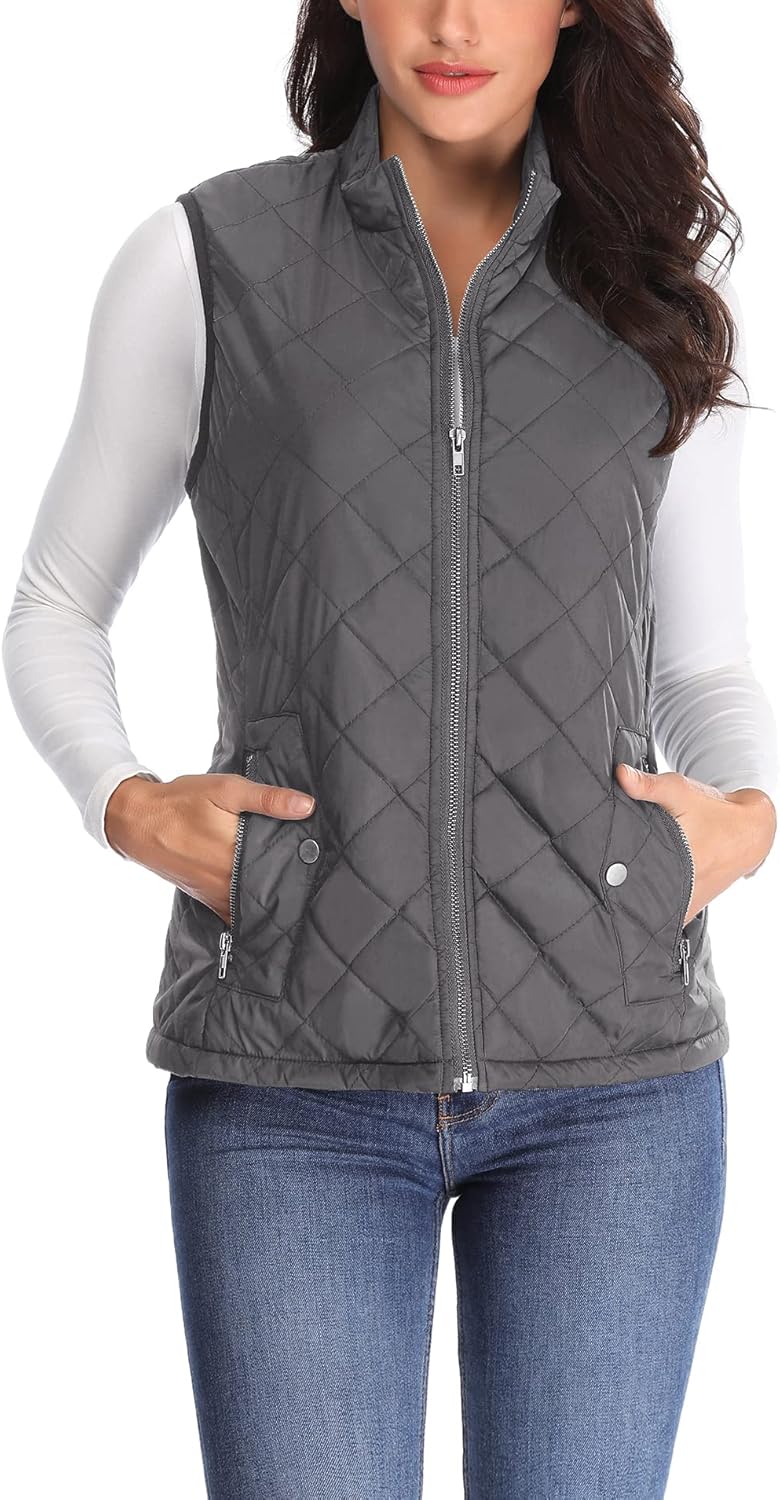 MISS MOLY Damen Weste mit Stehkragen Weste Jacke Winter Warm Ultraleicht Dunkelgrau 38-40, Dunkelgra