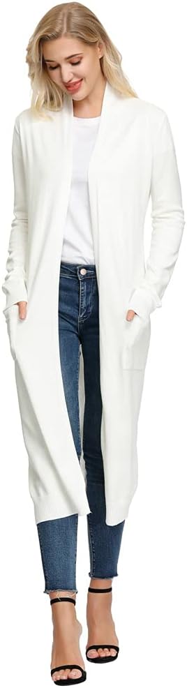 GRACE KARIN Damen Strickjacke Lang Langarm Casual Cardigan Sweater Open Front S Ivory-maxi Lang, S I