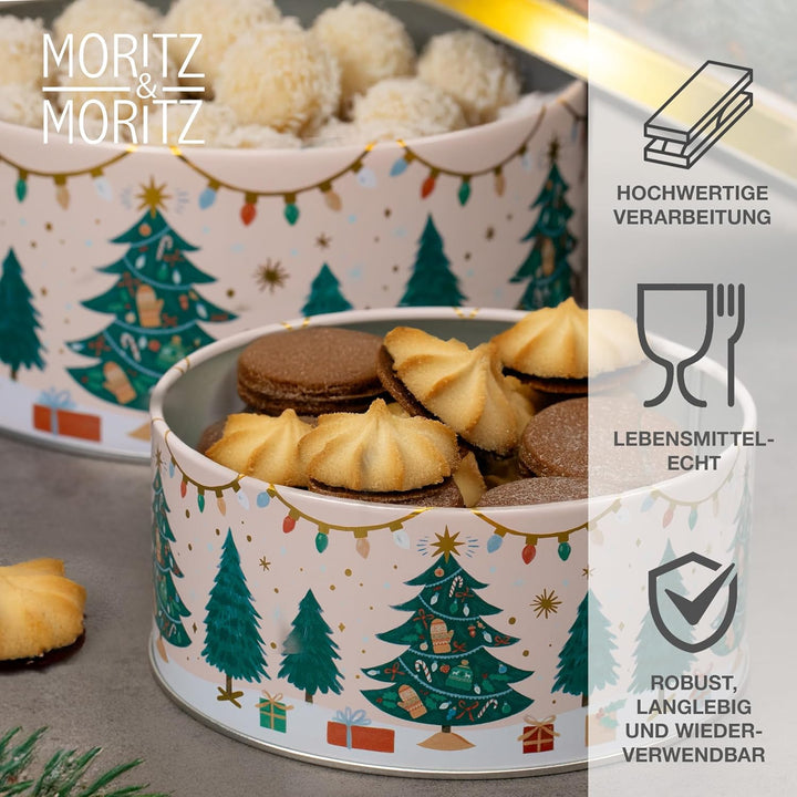 Moritz & Moritz Keksdose Metall Weihnachten, Keksdosen 3er Set Rund - Blechdose mit Deckel im festli