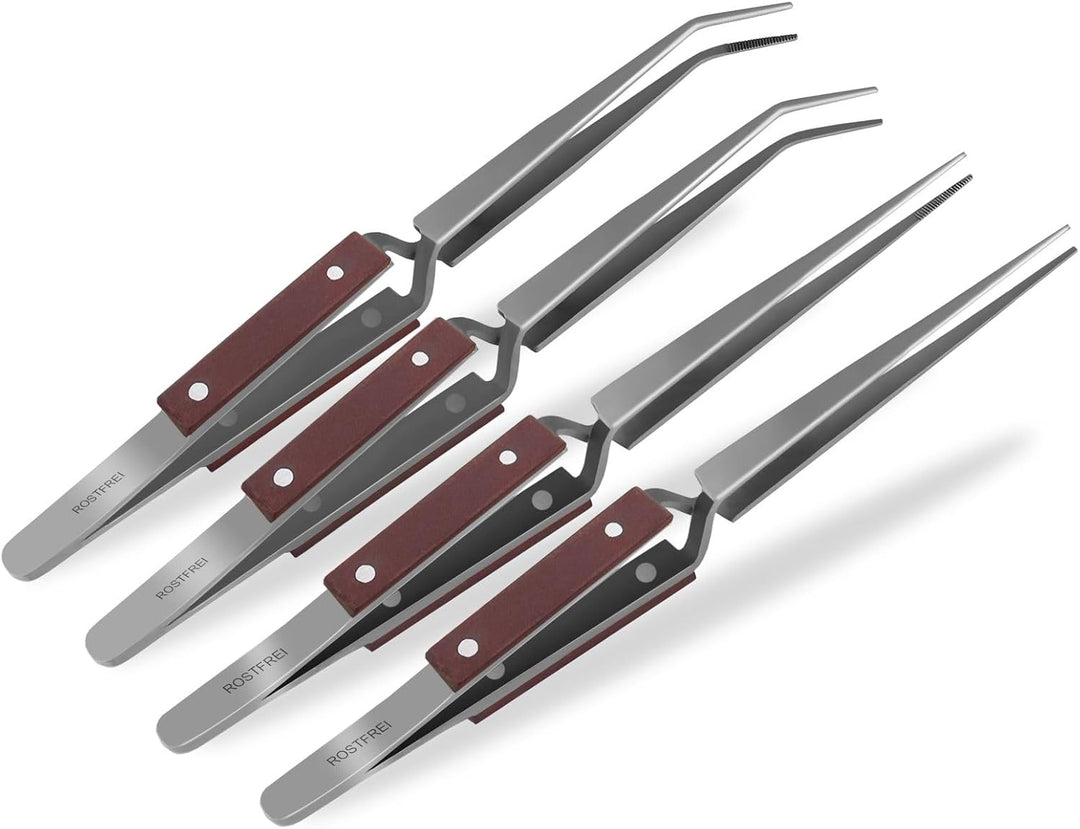 Kreuzpinzetten Set 4-Teilig Lötpinzette Klemmpinzette Technische Pinzette Gerade Gebogen Abgewinkelt