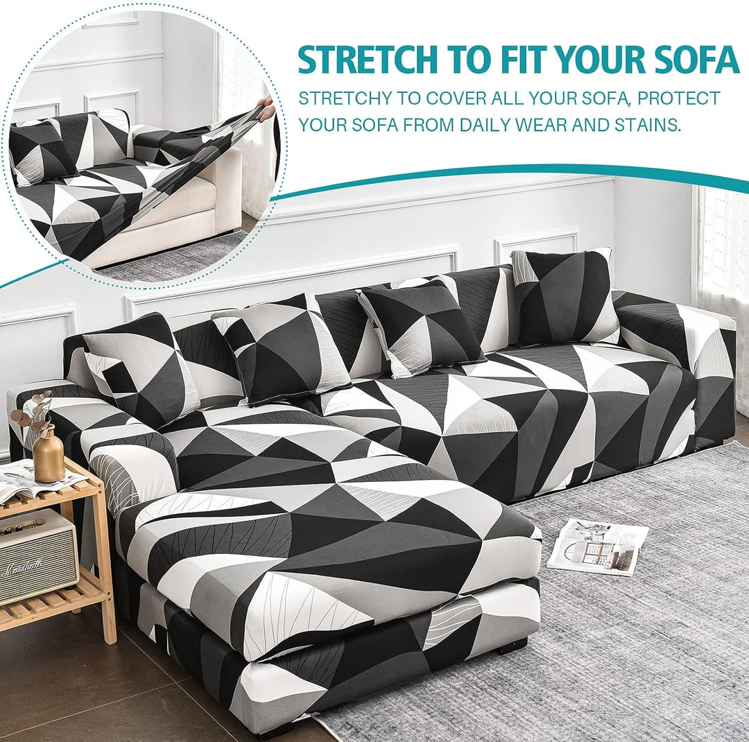 ShowyLive Sofa Überzug Couch Überzug 2er Set für Ecksofa L-Form Sofabezug 3 Sitzer+3 Sitzer, mit 4 S
