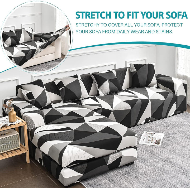 ShowyLive Sofa Überzug Couch Überzug 2er Set für Ecksofa L-Form Sofabezug 3 Sitzer+3 Sitzer, mit 4 S