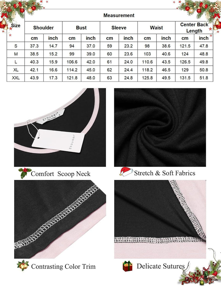 Ekouaer Damen Nachthemd Langarm Elegant Sleepshirt Weich Schlafkleid Lange Nachthemden Kontrastfarbe