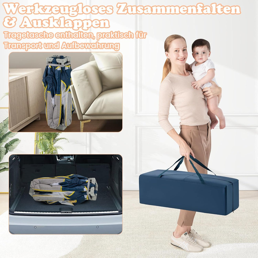 GOPLUS 150 x 150cm Laufstall Babys, Laufgitter tragbar mit 50 bunten Bällen, 4 Griffen &amp; Tragetasche