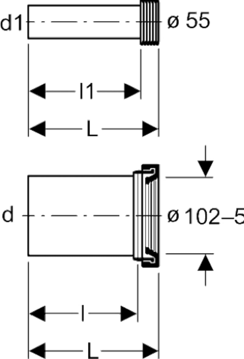 Geberit 152.426.46.1 Anschlussset für Wand-WC PE d90 / 110, 180mm mit Deckkappen Single, Single