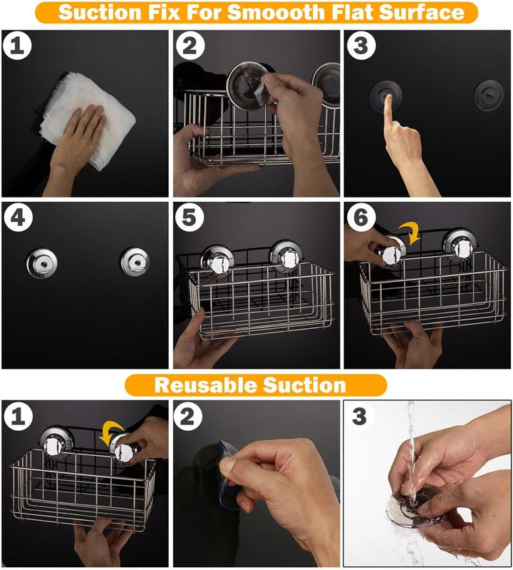 IPEGTOP Suction Cup Deep Shower Caddy Bath Wall Shelf for Large Shampoo Shower Gel Holder Bathroom S