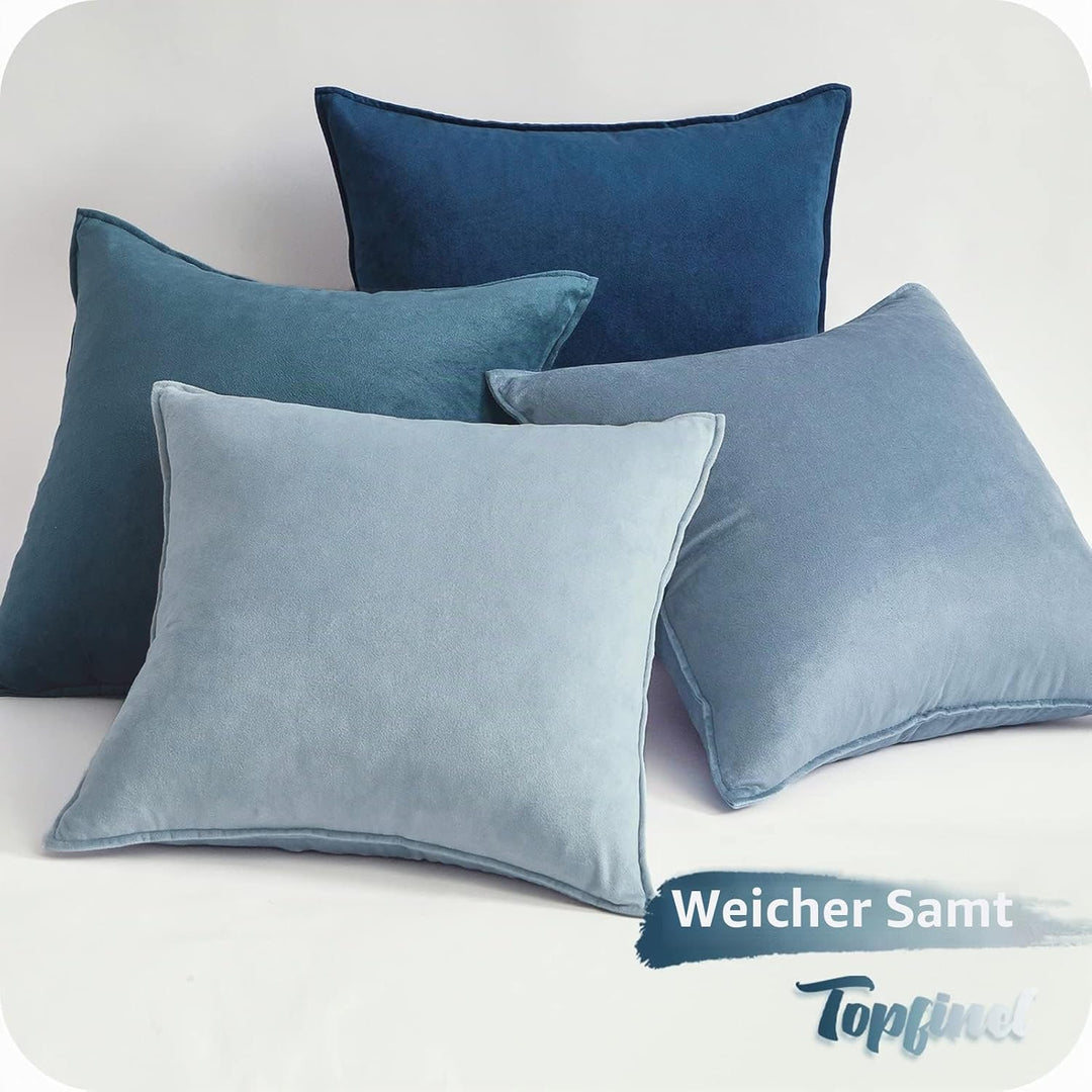 Topfinel 40x40 Kissenbezug blau 4er Set Samt Kissenbezüge Kissenhülle Dekokissenbezug sofakissen dek