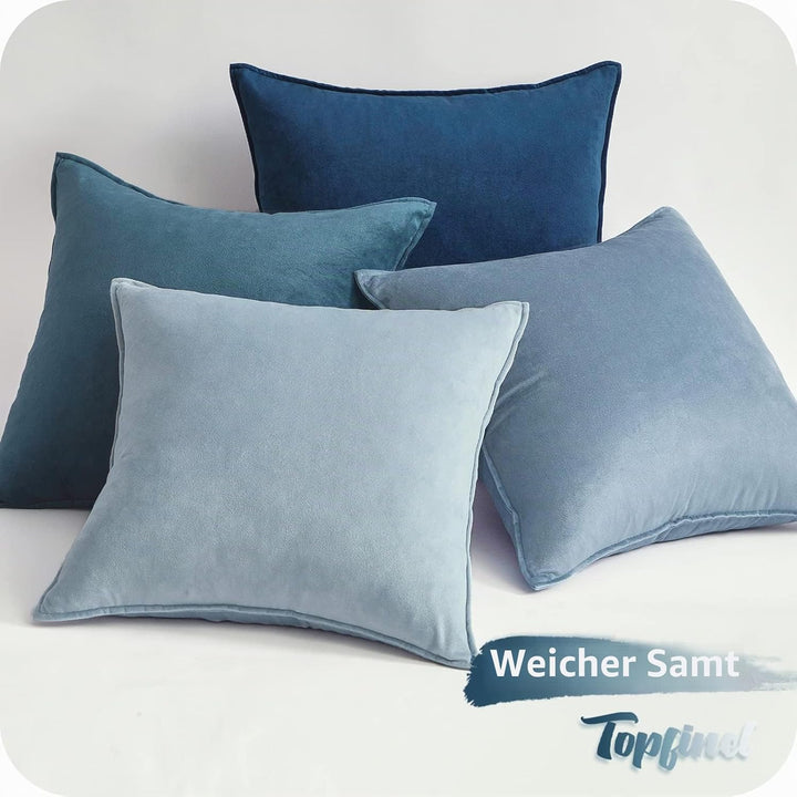 Topfinel 40x40 Kissenbezug blau 4er Set Samt Kissenbezüge Kissenhülle Dekokissenbezug sofakissen dek