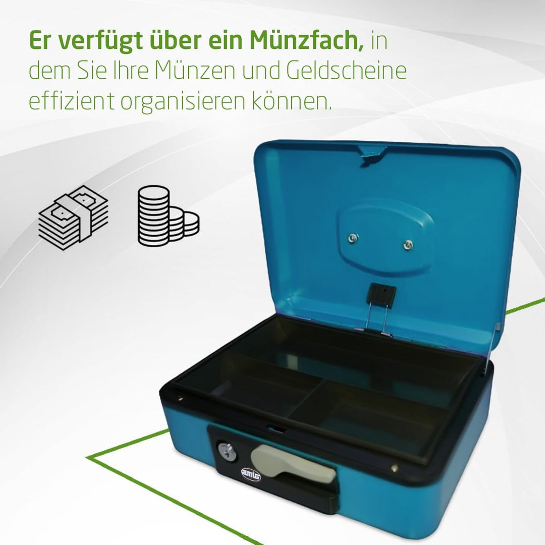 Amig - Geldkassette | Geldkassette für Geld, Geldscheine und Münzen | mit Münzfach und 2 Schlüsseln