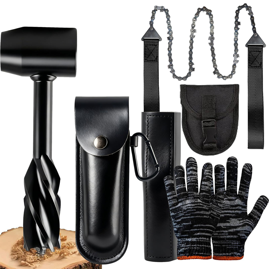 WhaleO Handbohrer Bushcraft, Handbohrer Holz mit Lederhülle,Holzbohrer Outdoor Bohrer Outdoor Surviv